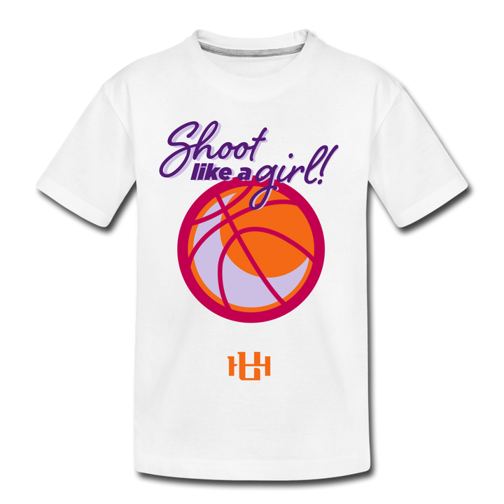 Utah Hoops Shoot Like A Girl Kids' Premium T-Shirt - white