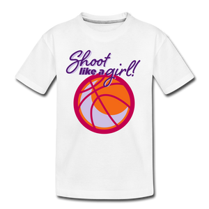 Shoot Like A Girl Youth Basketball Kids' Premium T-Shirt - white