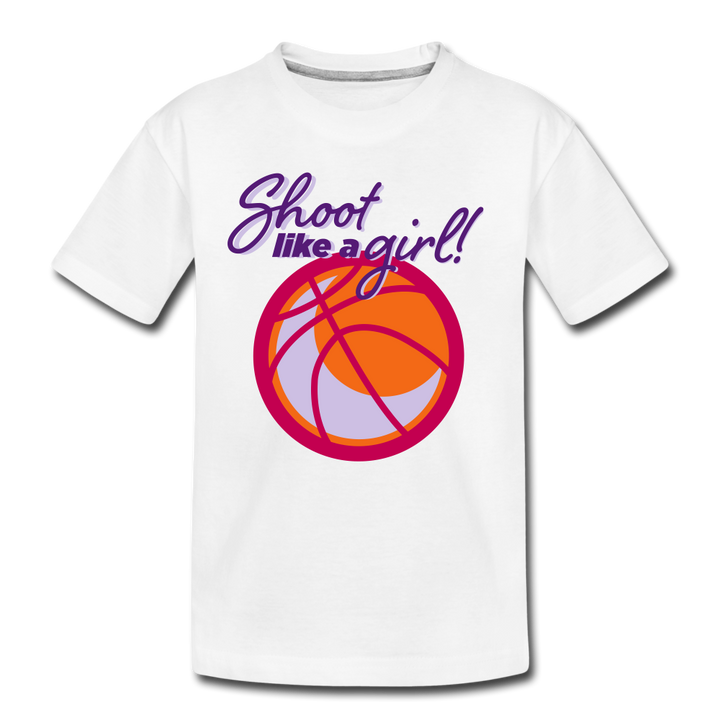 Shoot Like A Girl Youth Basketball Kids' Premium T-Shirt - white