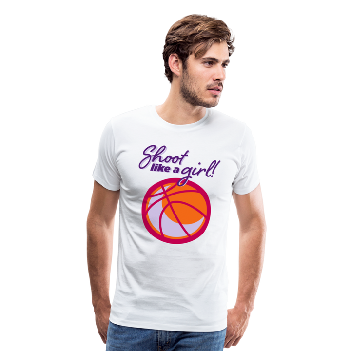 Shoot Like A Girl Basketball Adult Premium T-Shirt MODEL - white